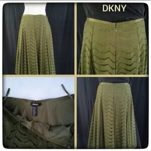 DKNY Olive Green A-Line Lace Skirt Sz 6 Academia Basic Holiday Party Preppy Work